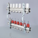 Коллекторная группа с расходомерами и термостатическими клапанами, 7 выходов,  VTc.596.EMNX
